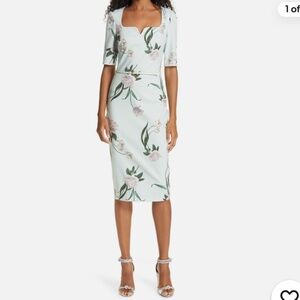 TED BAKER Elderflower floral print bodycon pencil midi belt dress